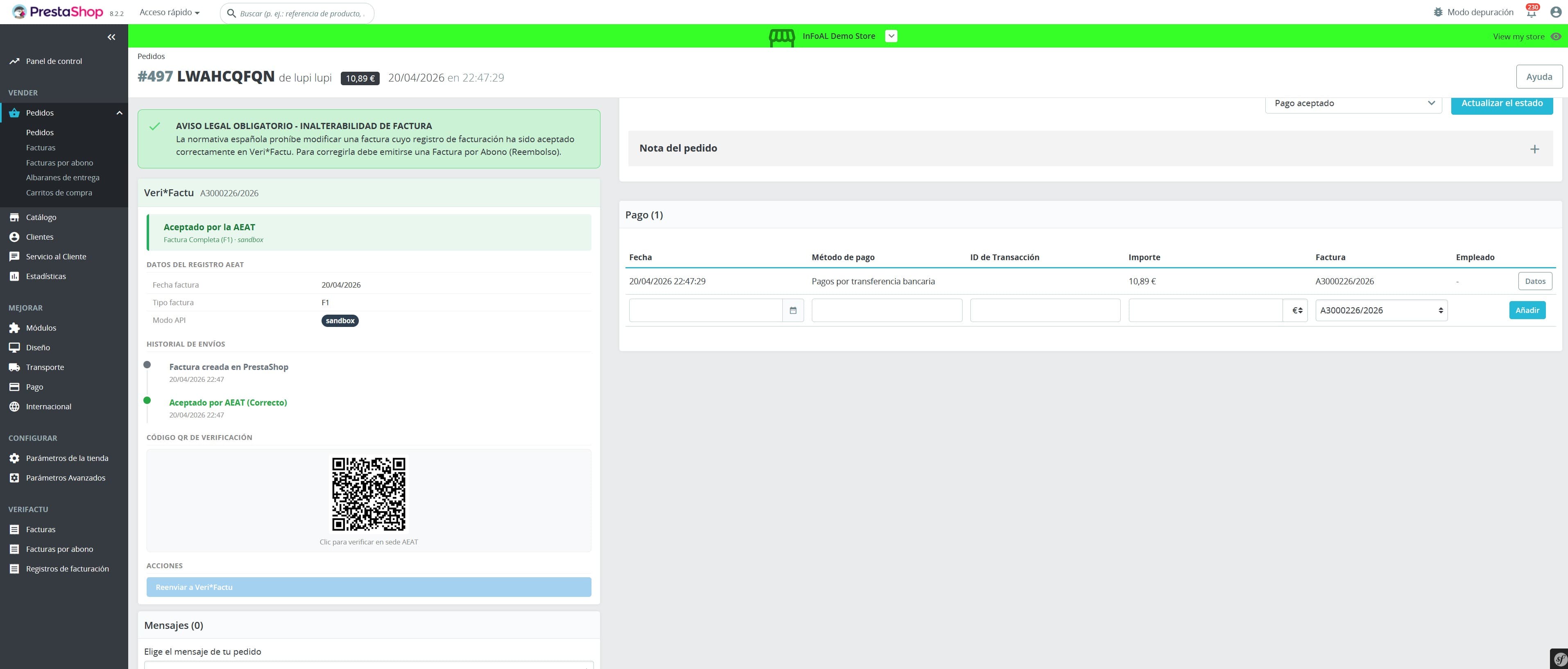 Captura del módulo VeriFactu para PrestaShop - paso 1