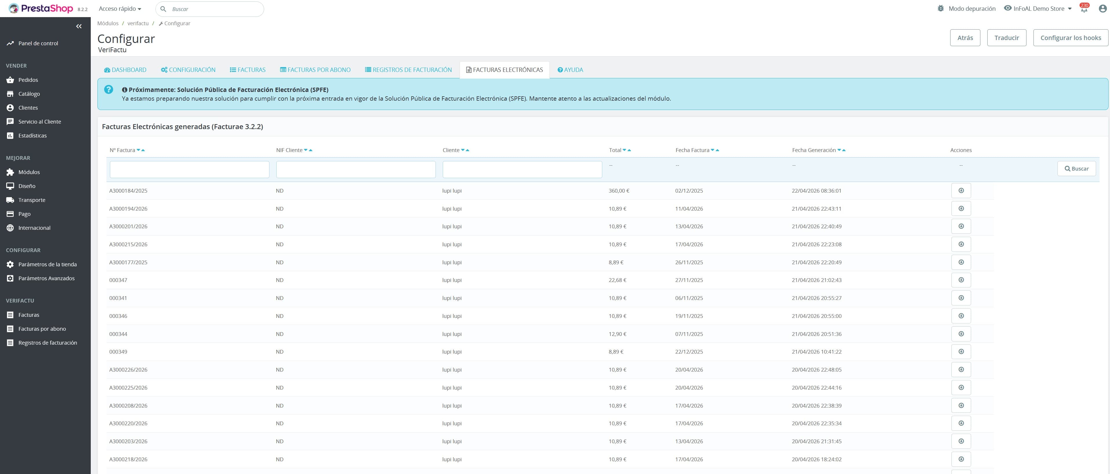 Captura del módulo VeriFactu para PrestaShop - paso 10