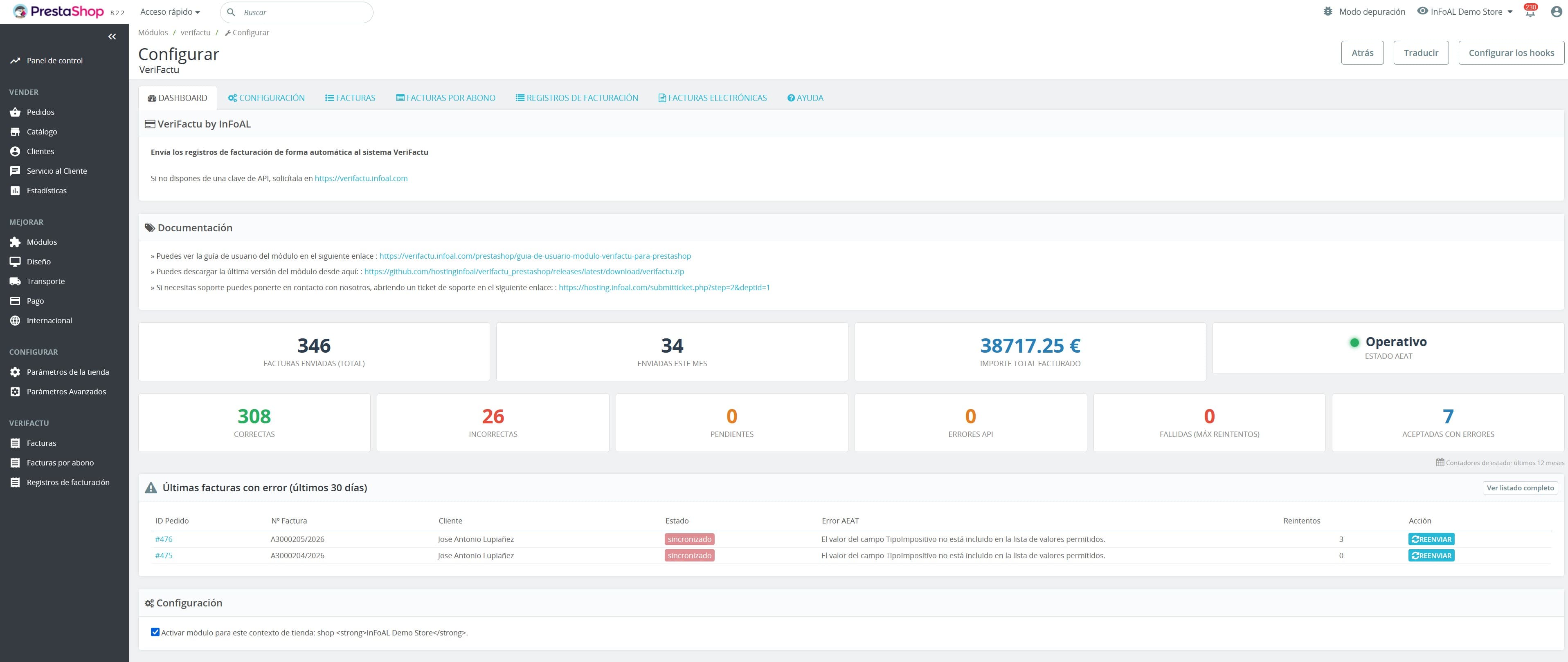 Captura del módulo VeriFactu para PrestaShop - paso 4
